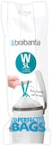 Brabantia PerfectFit Bin Liners Size W (5 Litre) – 60 Bags (3 x 20 Rolls), Thick Plastic Trash Bags with Tie Tape Handles, White