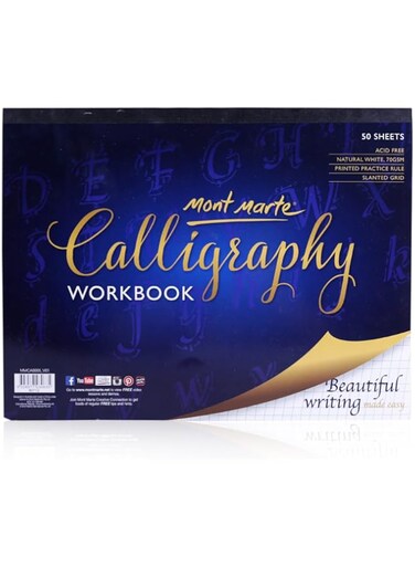 Mont Marte Calligraphy Workbook 50 Sheets 1 Pack, 9 x 30.5 cm. Acid Free Pages with Ruled Grids.