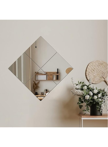 Self Adhesive Glass Mirror, Bathroom Wall Mounted Mirror, Make Up Mirror Sticker for Home Living Room Bedroom, Frameless Modern Vanity Mirror for Wall Tiles Decoration Hanging (4PCS-30 * 30CM)