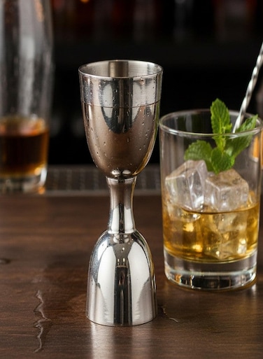 Brass Liquor Peg Measuring Glass Jigger Bar Tool - Double Sided - 30 and 60 ml - Silver