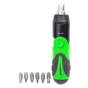 Terminator Screw Driver Set 6 in 1 (+&amp;-) Mixed Heads Detatchable With Rubber Handle