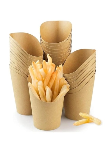 Ecoway Pack Of 50-12 Oz French Fries Cup Holder Disposable Snack Cups Take Out, Popcorn Box Paper Cones, Biodegradable, Eco-Friendly, Compostable, Kraft Paper Cups, Brown