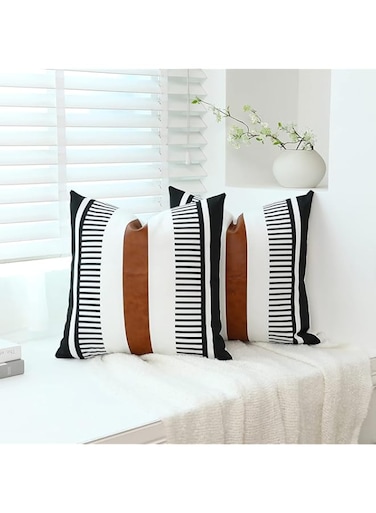 ChicAbode Throw Pillow Covers 18x18 Inch Set of 2, Paneled Faux Leather Accent Throw Pillow Cover 45x45 cm, Modern Country Farmhouse Style Pillowcase, for Bedroom Living Room Sofa Black Pillows