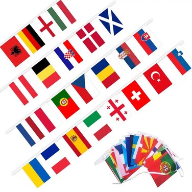 European Countries String Flag 8M 24Countries Euro 2024 Europe Cup National Flag Football Match Bunting Banner for Bar Party Decor