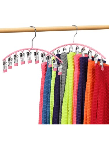 2-Pack Legging and Pants Hangers for Closet, Metal Space-Saving Hangers with 10 Rubber-Coated Clips for Leggings, Skirts, Yoga Pants, Closet Organization (Pink)