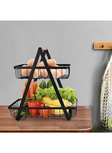 VIO 2-Tier Countertop Metal Fruit Basket, Fruit Bowl, Bread Basket, Vegetable Holder for Kitchen Storage Stand (Black)