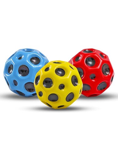3 Pack Space Moon Balls, Super High Bouncing Ball, Pop Sounds Meteor Space Ball, Pop Bouncing Ball Rubber Bounce Ball for Kids Adults, Sport Training Ball for Indoor and Outdoor(Red, Yellow, Blue)