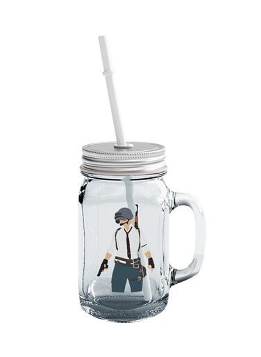 UNIVERSE Real PUBG Player Printed Mason Jar With Straw Clear/White/Grey
