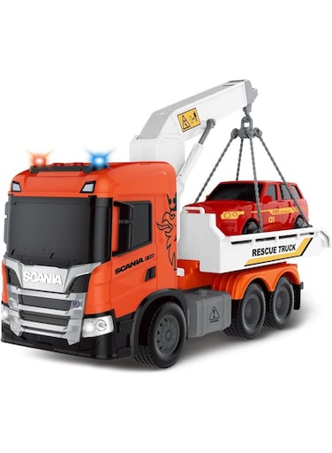 The Toys Home Licensed Scania Official Rescue Tow Truck 1:64 Scale &ndash; Friction Powered Push &amp; Go Recovery Truck with 360&deg; Rotatable Crane Retractable Lifting Platform 10 Inch Kids Truck Toy Age 3+