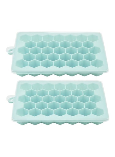 King 2-Piece Ice Tray Mold With Removable Lid Sky Blue 19.2x12.5x2.3cm