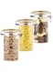 ATK_Glass Storage Container clip jar with Wooden Lid, Stackable Clear Decorative Organizer Bottle Canister Pantry Jar with Air Tight Wooden Lid for Food, Sugar, Salt (SET OF 3)(1000 ML)