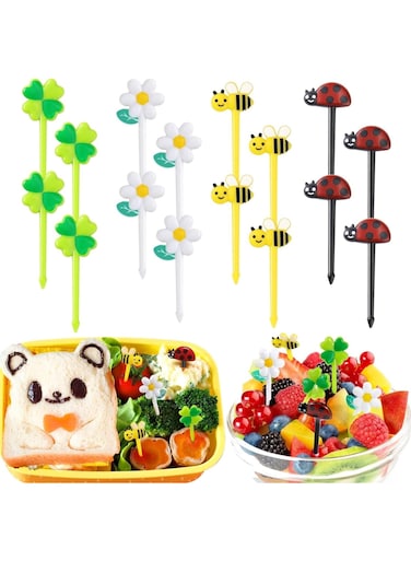 Pcs Cute Food Picks for Kids Bento Box, Reusable Animal Fruit Forks, Bee Daisy Clover Ladybug Lunch Box Accessories for Toddlers, Fun Bento Decoration Tools