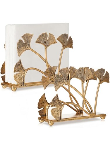 Azonee Metal Napkin Holders, 1 Pcs Modern Napkin Holder with Ginkgo Leaves Design, Heavy Duty Napkin Paper Organizer, Fall Table Decoration Guest Napkin Storage Organizer for Home, Restaurant