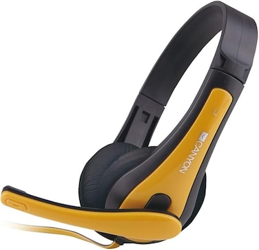 CANYON HSC-1 Simple PC Headset with 3.5mm Universal Plug, Inline Volume Control, Compatible with PC, Smartphones, Tablets, iPhone, iPad &ndash; Lightweight &amp; Comfortable, Black/Yellow