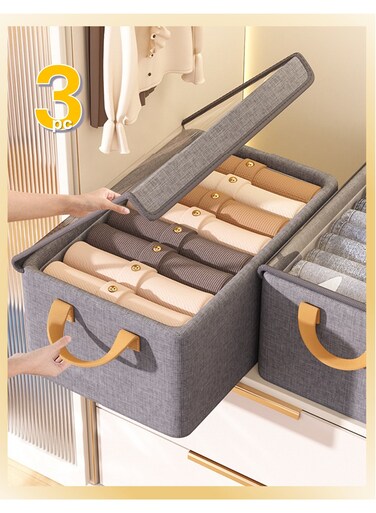 3 pcs Foldable Dustproof Cloth Storage Box with Transparent Cover &amp; Steel-frame Structure &amp; Handle   Washable Closet Drawer Organizer   Premium Fabric Baskets Bins Dividers, Using For Clothes Socks Underwear Accessories Pajamas Baby Cloths Diapers Towels in Home Office Bedroom (47*28*20cm, Grey)