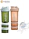 Protein Shaker Bottle 2 Pack 500ml / 17oz Shaker Bottle for Protein Mixes Leak-proof BPA Free 3-Layer Protein Shaker with Supplement Pill Storage Container Gym Shaker Cup (Green &amp; Orange)