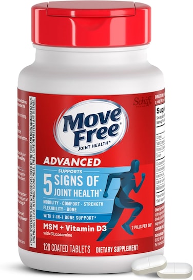 Move Free Advanced Glucosamine Chondroitin MSM + Vitamin D3 Joint Support Supplement, Supports Mobility Comfort Strength Flexibility &amp; Bone + Immune Health - 120 Tablets (40 servings)*