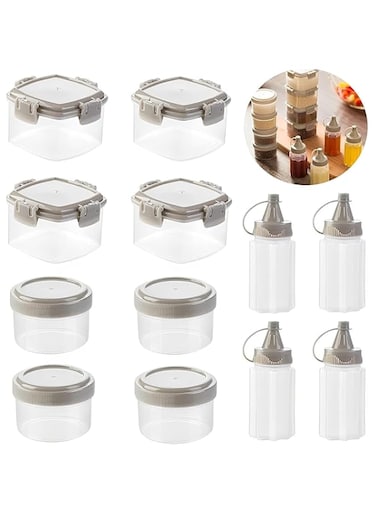 YHRY 12 Pieces Mini Squeeze Bottles,Sauce Seasoning Box, Plastic Condiment Dressing Containers for Outdoor Barbecue Camping (Grey)