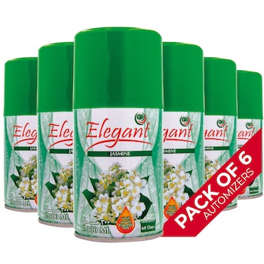 Elegant Automatic Spray REFILL &ndash; Jasmine &ndash; 300ML &ndash; Pack of 6, 6-Pack (300ML x 6 Pcs) &ndash; Air Freshener REFILL for Home And Bathroom, Made With ESSENTIAL OILS