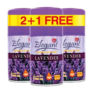 Elegant Automatic Spray REFILL &ndash; Lovely Lavender &ndash; 300ML &ndash; Pack of 3, Triple Pack (300ML x 3 Pcs) &ndash; Air Freshener REFILL for Home And Bathroom, Made With ESSENTIAL OILS