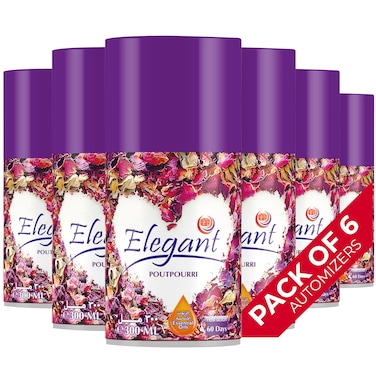 Elegant Automatic Spray REFILL &ndash; Poutpourri &ndash; 300ML &ndash; Pack of 6, 6-Pack (300ML x 6 Pcs) &ndash; Air Freshener REFILL for Home And Bathroom, Made With ESSENTIAL OILS