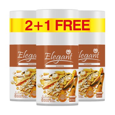 Elegant Automatic Spray REFILL &ndash; Sandal &ndash; 300ML &ndash; Pack of 3, Triple Pack (300ML x 3 Pcs) &ndash; Air Freshener REFILL for Home And Bathroom, Made With ESSENTIAL OILS