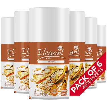 Elegant Automatic Spray REFILL &ndash; Sandal &ndash; 300ML &ndash; Pack of 6, 6-Pack (300ML x 6 Pcs) &ndash; Air Freshener REFILL for Home And Bathroom, Made With ESSENTIAL OILS