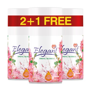 Elegant Automatic Spray REFILL &ndash; Spring Blossom &ndash; 300ML &ndash; Pack of 3, Triple Pack (300ML x 3 Pcs) &ndash; Air Freshener REFILL for Home And Bathroom, Made With ESSENTIAL OILS