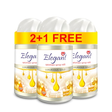 Elegant Automatic Spray REFILL &ndash; Luxurious Gold &ndash; 300ML &ndash; Pack of 3, Triple Pack (300ML x 3 Pcs) &ndash; Air Freshener REFILL for Home And Bathroom, Made With ESSENTIAL OILS