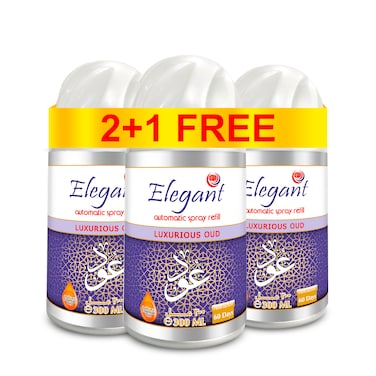 Elegant Automatic Spray REFILL &ndash; Luxurious OUD &ndash; 300ML &ndash; Pack of 3, Triple Pack (300ML x 3 Pcs) &ndash; Air Freshener REFILL for Home And Bathroom, Made With ESSENTIAL OILS