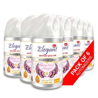 Elegant Automatic Spray REFILL &ndash; Showtime Angel &ndash; 300ML &ndash; Pack of 6, 6-Pack (300ML x 6 Pcs) &ndash; Air Freshener REFILL for Home And Bathroom, Made With ESSENTIAL OILS
