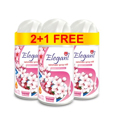 Elegant Automatic Spray REFILL &ndash; Japanese Cherry Blossom &ndash; 250ML &ndash; Pack of 3, Triple Pack (250ML x 3 Pcs) &ndash; Air Freshener REFILL for Home And Bathroom, Made With ESSENTIAL OILS