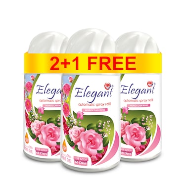 Elegant Automatic Spray REFILL &ndash; Moroccan Rose &ndash; 250ML &ndash; Pack of 3, Triple Pack (250ML x 3 Pcs) &ndash; Air Freshener REFILL for Home And Bathroom, Made With ESSENTIAL OILS