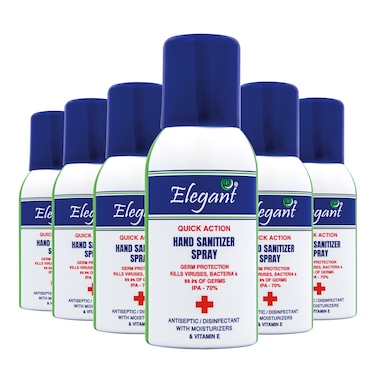 Elegant Hand Sanitizer Spray &ndash; 100ml &ndash; Pack of 6 &ndash; 70% IPA &ndash; Advanced Germ Protection &ndash; Moisturizers &amp; Vitamin E