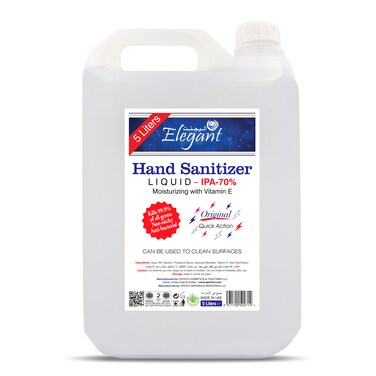 Elegant Hand Sanitizer Liquid Refill &ndash; 5 liter &ndash; 70% IPA &ndash; Extra Hygienic &ndash; Moisturizers &amp; Vitamin E