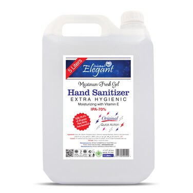 Elegant Hand Sanitizer Gel Refill &ndash; 5 Liter &ndash; 70% IPA &ndash; Advanced Germ Protection &ndash; Moisturizers &amp; Vitamin E