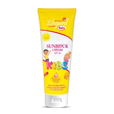 Elegant KIDS Sunblock Cream (Sunscreen) with SPF 60 &ndash; 170g (170ML) &ndash; Moisturizing Sunscreen For KIDS   Water Resistant Sunblock with Vitamin E, Advanced Formula gives 2 in 1 Protection to FACE &amp; BODY