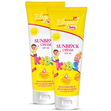 SET OF 2   Elegant KIDS Sunblock Cream (Sunscreen) with SPF 60 &ndash; 170g &ndash; Moisturizing Sunscreen For KIDS   Water Resistant Sunblock with Vitamin E, Advanced Formula gives 2 in 1 Protection