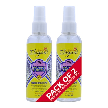 Elegant Mosquito &amp; Tick Repellant Spray &ndash; 100ML &ndash; Pack of 2 &ndash; LAVENDER Extract &ndash; DEET base &ndash; Tick, Insect &amp; Mosquito Repellant   8H Protection, Protect &amp; Shield Spray   NOT FOR KIDS, Anti-bug Spray