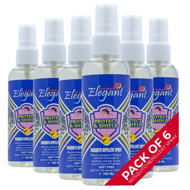 Elegant Mosquito &amp; Tick Repellant Spray &ndash; 100ML &ndash; Pack of 6 &ndash; Soothing LAVENDER &ndash; Deet FREE &ndash; Tick, Insect &amp; Mosquito Repellant, 8H Protection, Protect &amp; Shield Spray   DEET-FREE Spray SAFE for Kids*