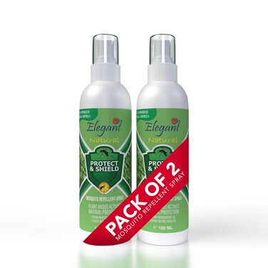 Elegant Natural Mosquito Repellant Spray &ndash; 100ML &ndash; Twin Pack (Pack of 2) &ndash; Herbal &amp; Deet Free &ndash; Protection from Mosquitoes &amp; Other Biting Insects, Protect &amp; Shield Spray   New &amp; Improved Formula