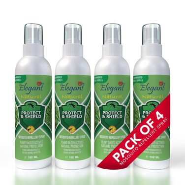 Elegant Natural Mosquito Repellant Spray &ndash; 100ML &ndash; Pack of 4 &ndash; Herbal &amp; Deet Free &ndash; Protection from Mosquitoes &amp; Other Biting Insects, Protect &amp; Shield Spray   New &amp; Improved Formula