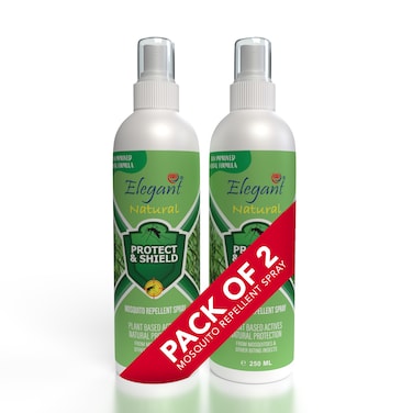 Elegant Natural Mosquito Repellant Spray &ndash; 250ML &ndash; Twin Pack (Pack of 2) &ndash; Herbal &amp; Deet Free &ndash; Protection from Mosquitoes &amp; Other Biting Insects, Protect &amp; Shield Spray   New &amp; Improved Formula