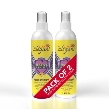 Elegant Mosquito &amp; Tick Repellant Spray &ndash; 250ML &ndash; Pack of 2 (TWIN Pack) &ndash; DEET &ndash; Tick, Insect &amp; Mosquito Repellant   8H Protection, Protect &amp; Shield Spray   NOT FOR KIDS