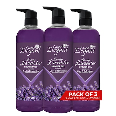 Elegant Shower Gel Lavender 1 Liter 3-PACK (Pack of 3x1 Liter) Rejuvenating Body Wash by Elegant, Long-Lasting Fragrance Paraben Free, For All Skin Types &amp; Daily Use