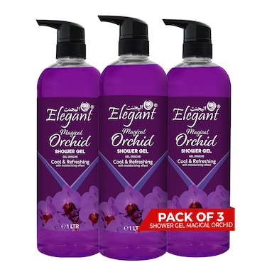 Elegant Shower Gel Magical Orchid 1 Liter 3-PACK (Pack of 3x1 Liter) Rejuvenating Body Wash by Elegant, Long-Lasting Fragrance Paraben Free, For All Skin Types &amp; Daily Use