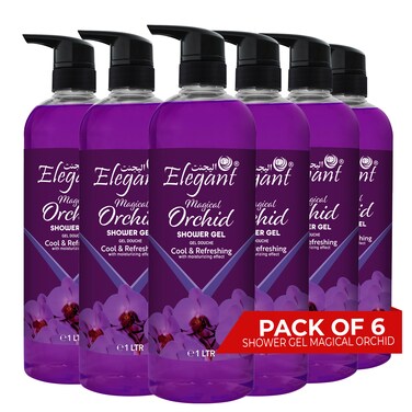 Elegant Shower Gel Magical Orchid 1 Liter 6-PACK (Pack of 6x1 Liter) Rejuvenating Body Wash by Elegant, Long-Lasting Fragrance Paraben Free, For All Skin Types &amp; Daily Use