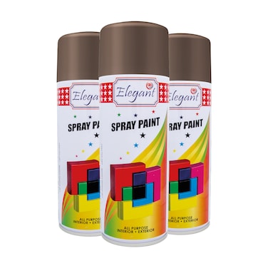 Elegant Spray Paint &ndash; Brown &ndash; 400ML &ndash; PACK OF 3, 3-Pack (400ML x 3 Pcs) &ndash; Multipurpose DIY Paint &ndash; Perfect for Outdoor Use