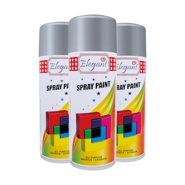 Elegant Spray Paint &ndash; Metallic Silver &ndash; 400ML &ndash; PACK OF 3, 3-Pack (400ML x 3 Pcs) &ndash; Multipurpose DIY Paint &ndash; Perfect for Outdoor Use