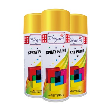 Elegant Spray Paint &ndash; Bright Yellow &ndash; 400ML &ndash; PACK OF 3, 3-Pack (400ML x 3 Pcs) &ndash; Multipurpose DIY Paint &ndash; Perfect for Outdoor Use